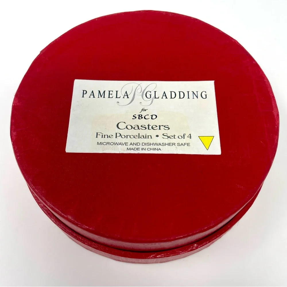 Pamela Gladding for Santa Barbara Ceramic Designs Porcelain Holly Coasters Set 4